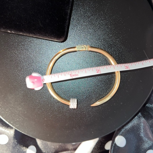 Gold Nail Clamper Bangle Bracelet With Pave Crystal Rhinestones - Picture 6 of 6